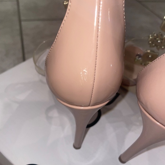 ALDO Montesegale Soft Pink Crystal Clear Strap Open-Toe Pumps Size 8 - Picture 11 of 13